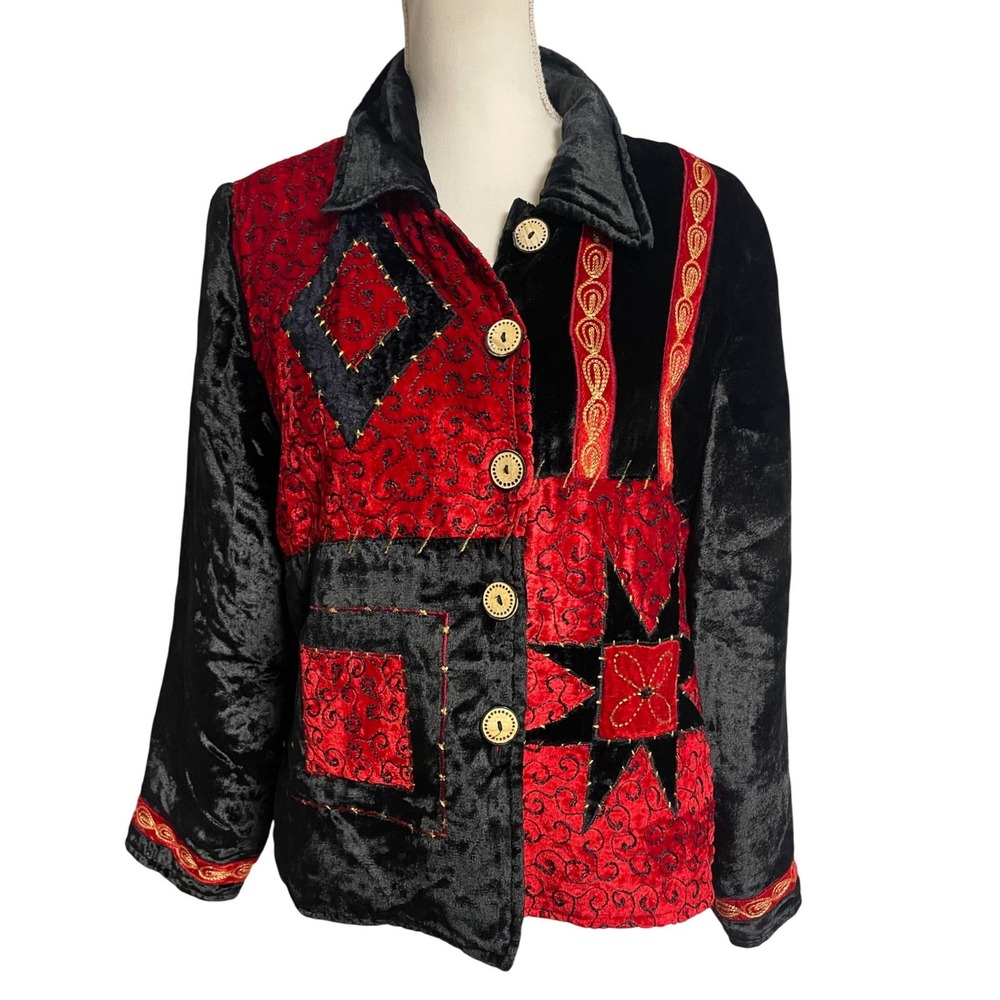 Vintage 80s 90s Allure Art to Wear Mixed Media Patchwork Satin Jacket Women's S